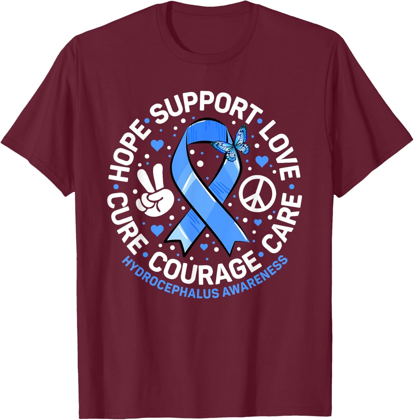 Hydrocephalus Support Blue Ribbon Hydrocephalus Awareness T-Shirt - T-Shirt | Maroon