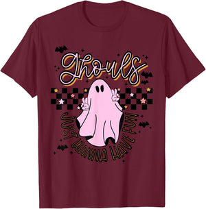 Ghouls just want to have fun, pink, peace sign, halloween T-Shirt - T-Shirt | Maroon