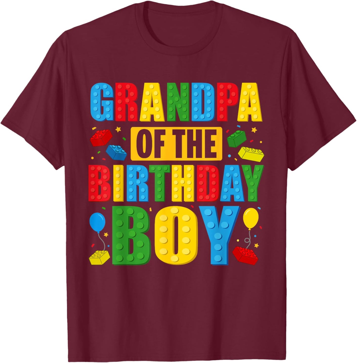 Grandpa Of The Birthday Boy Building Blocks Birthday Party T-Shirt - T-Shirt | Maroon