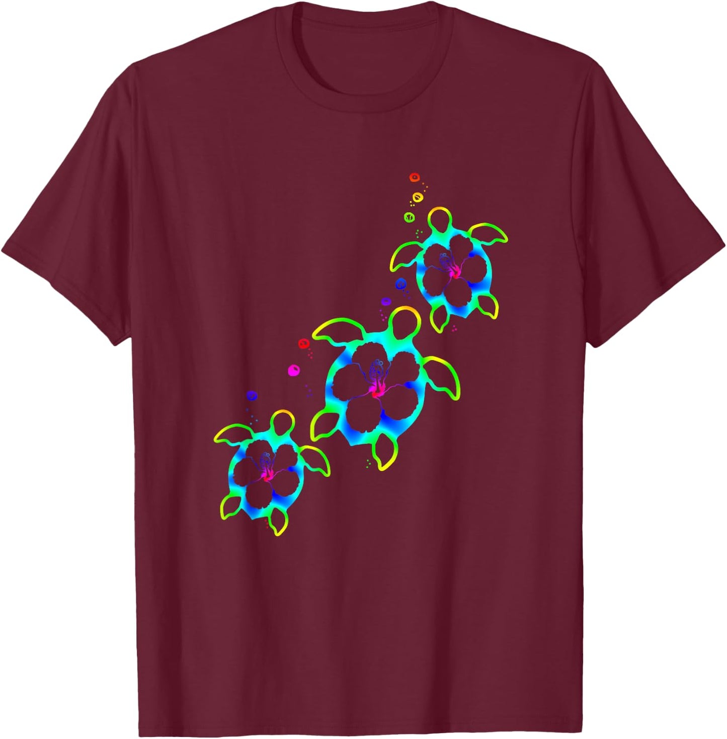 Tropical Colors Hawaiian Honu Sea Turtles T-Shirt - T-Shirt | Maroon