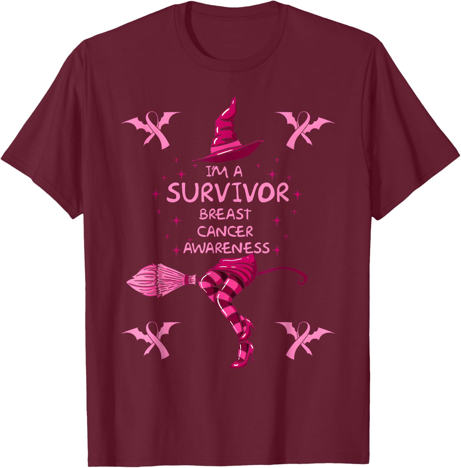 Witch Im A Survivor Halloween Breast Cancer Awareness Women T-Shirt - T-Shirt | Maroon