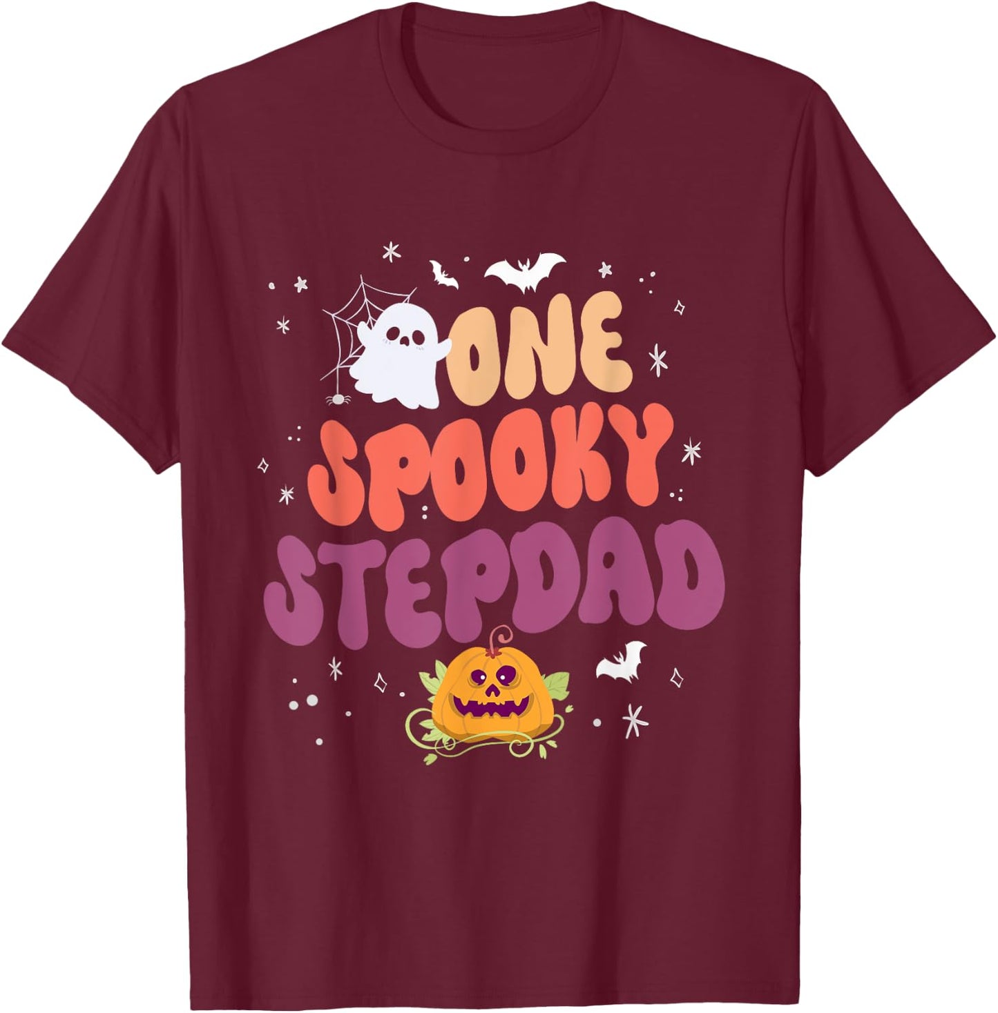 Groovy One Spooky Step Dad Halloween Pumpkin Trick Or Treat T-Shirt - T-Shirt | Maroon