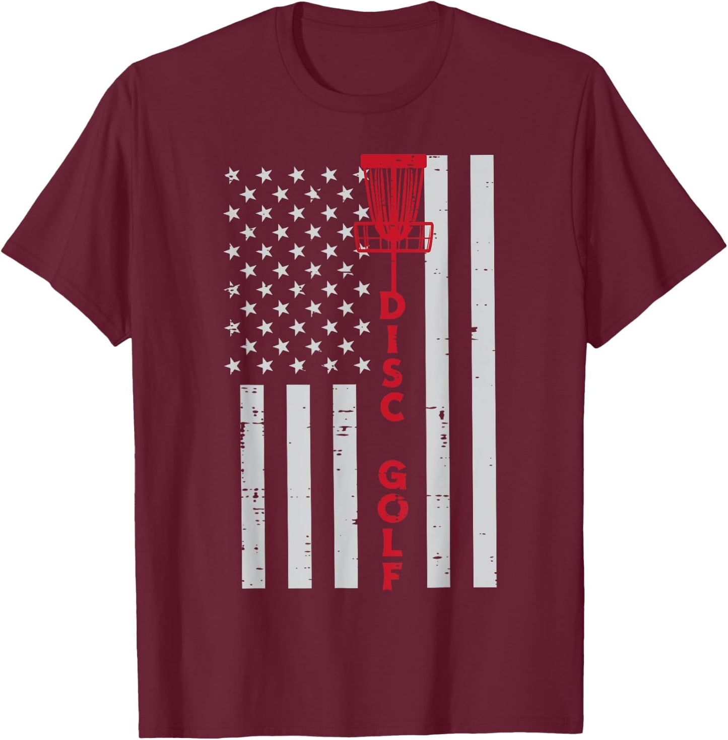 Disc Golf US Flag Frisbee Frolf Patriotic Men Women Kids T-Shirt - T-Shirt | Maroon