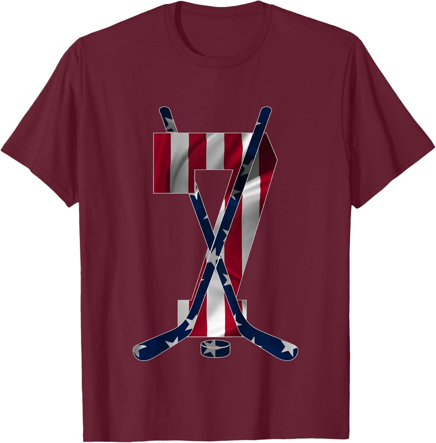 Number 7 Years Ice Hockey 7th Birthday T-Shirt - T-Shirt | Maroon