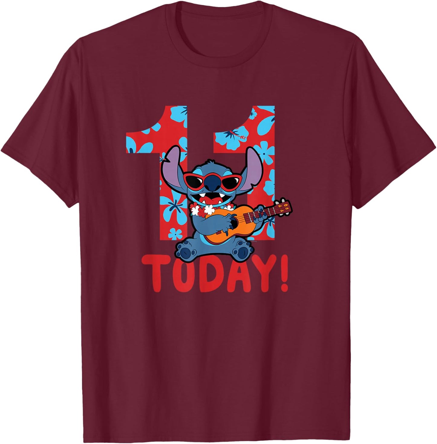 Disney Lilo & Stitch Tropical Birthday 11 Years Old Today T-Shirt - T-Shirt | Maroon