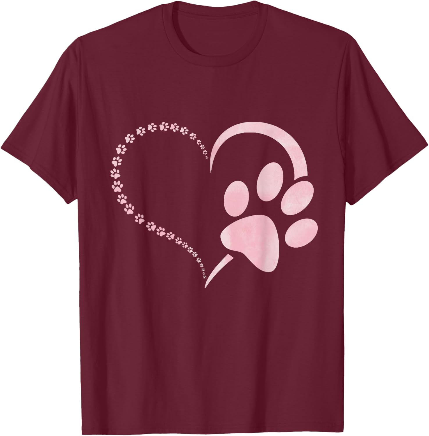 Light Pink Watercolor Dog paw Print Heart Paws Dog Lovers T-Shirt - T-Shirt | Maroon