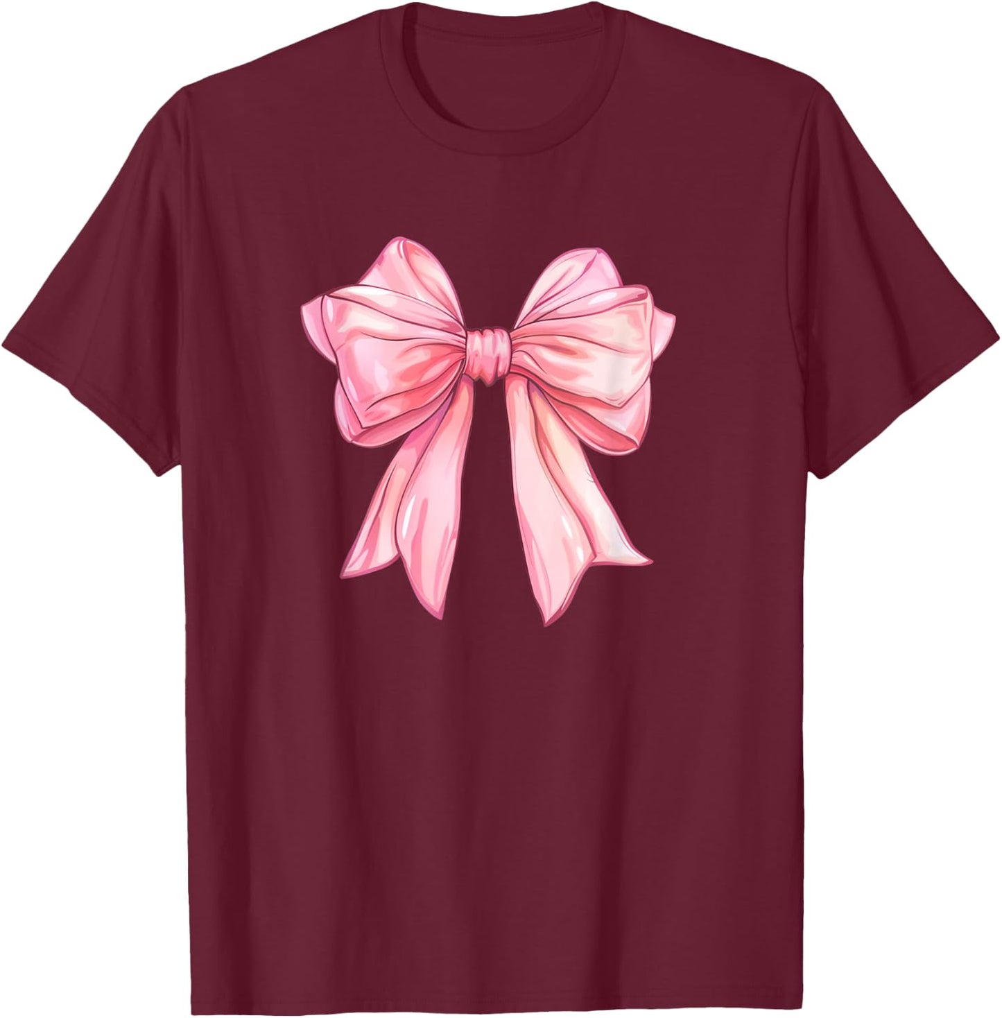 Coquette Pink Bow Watercolor Girly Big Pink Bow Soft Women T-Shirt - T-Shirt | Maroon