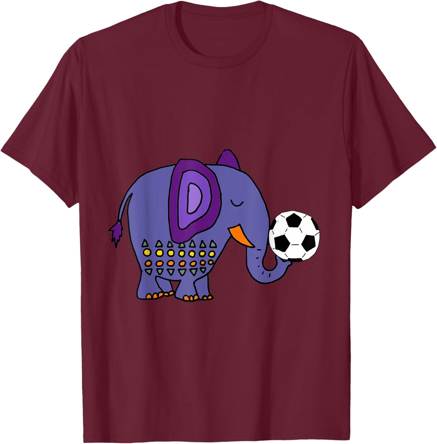 SmileteesAnim Funny Blue Elephant Playing Soccer T-Shirt - T-Shirt | Maroon