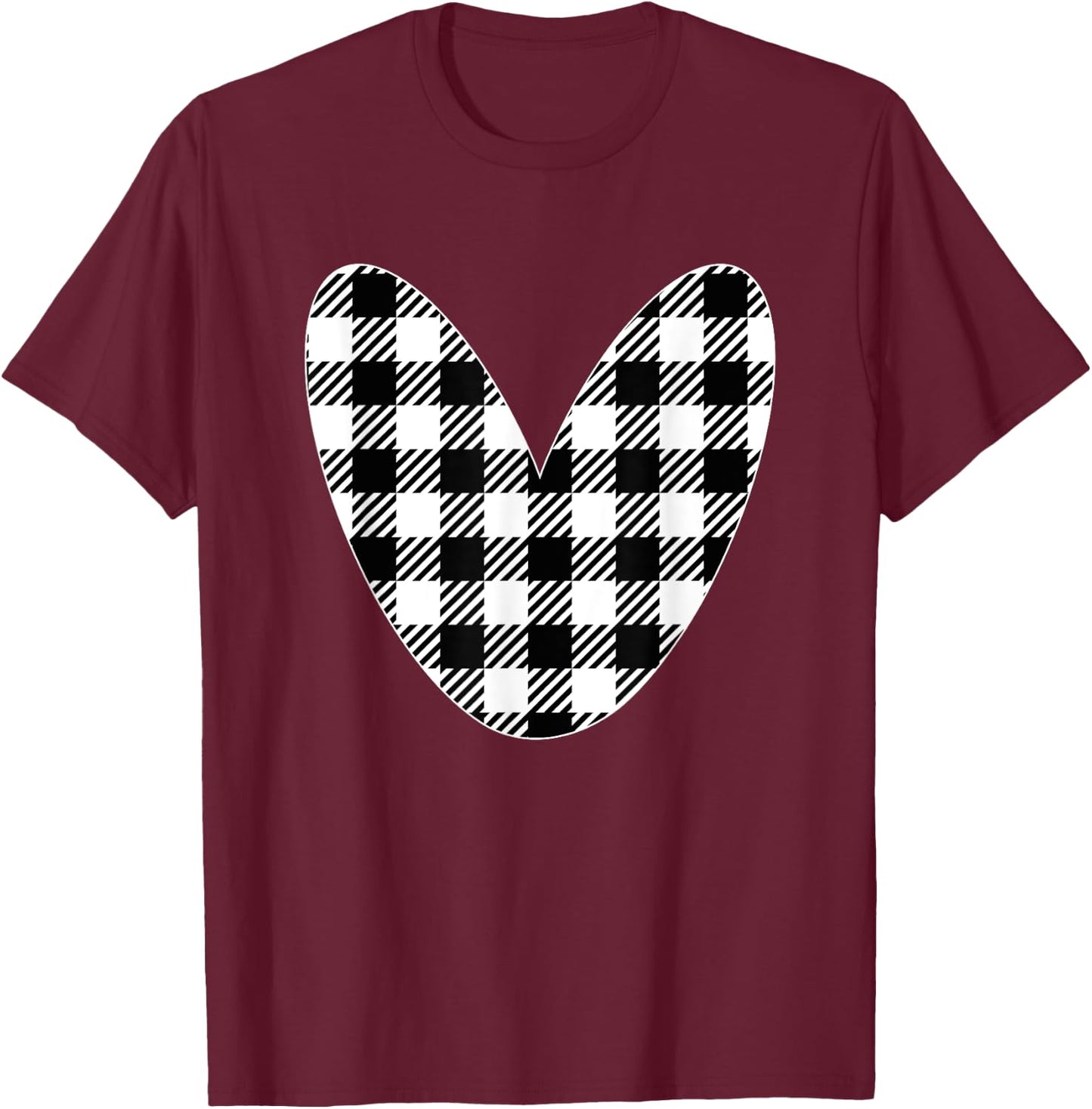 White And Black Christmas Buffalo Plaid Love Heart Pajamas T-Shirt - T-Shirt | Maroon