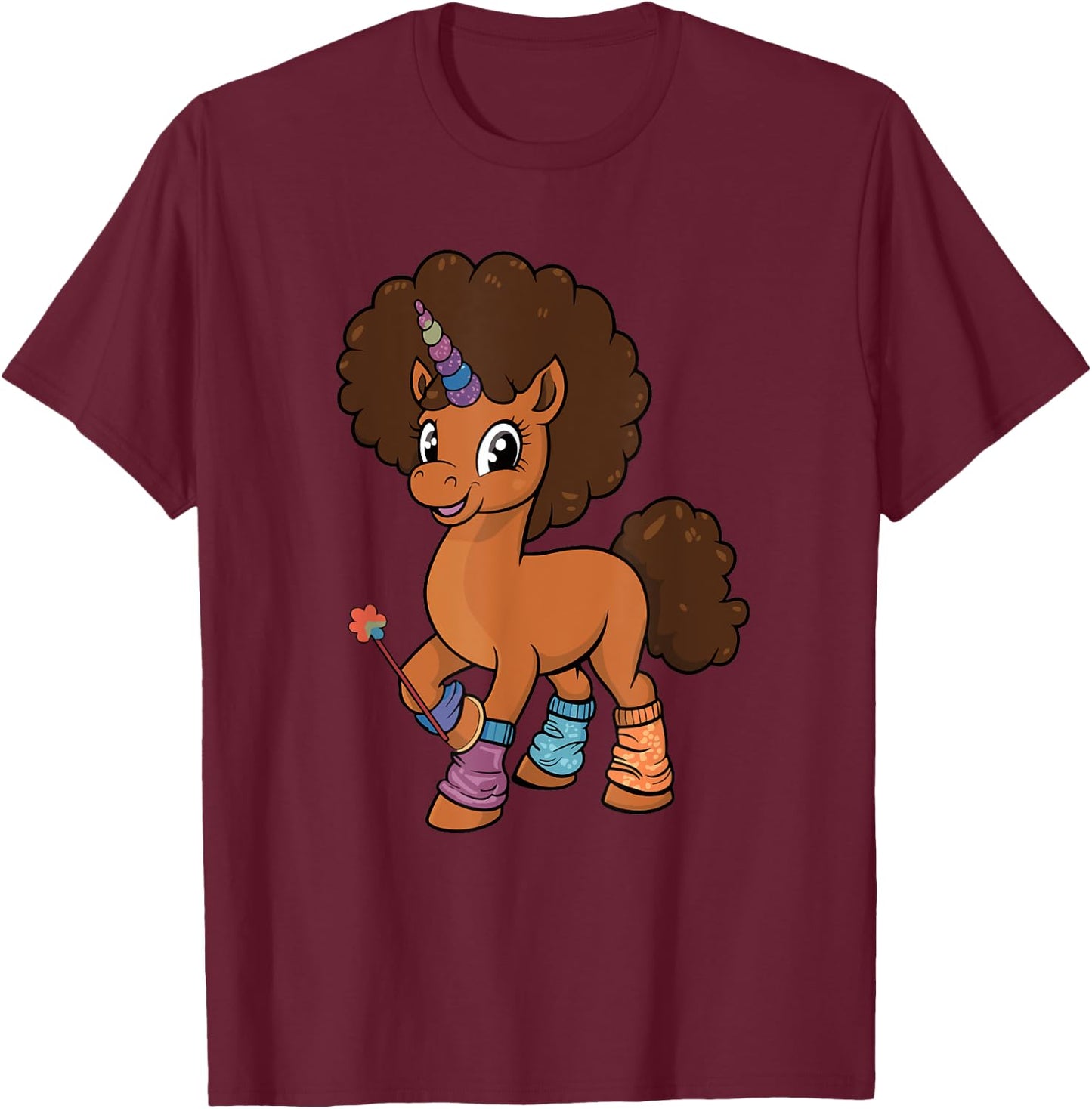 Unicorn With Afro Costume Toddler Girls Melanin African Kids T-Shirt - T-Shirt | Maroon
