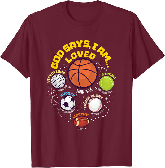 God Says I Am - Christian Boy Teen Athlete T-Shirt - T-Shirt | Maroon