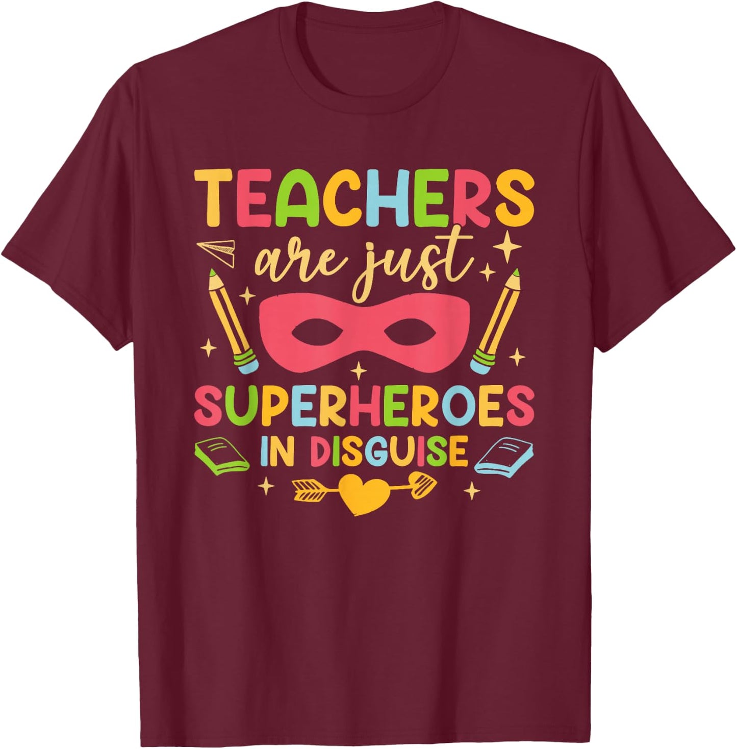 Back To School Teachers Are Superheroes Funny Hand Drawn 2 T-Shirt - T-Shirt | Maroon