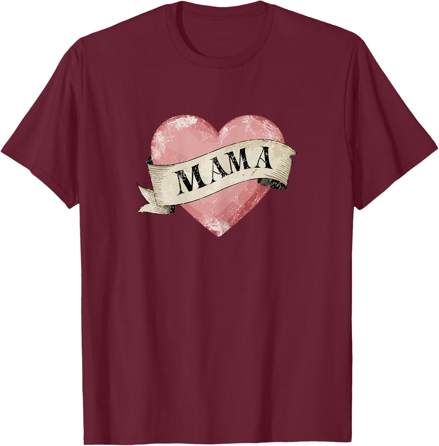Mama Vintage Retro Mom Tattoo Heart T-Shirt - T-Shirt | Maroon