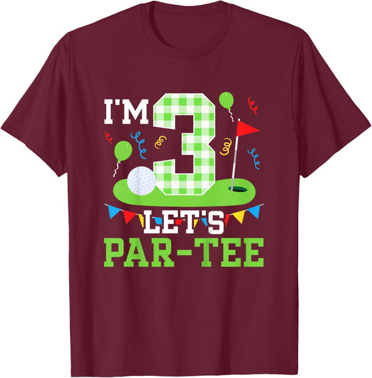 Kids 3rd Birthday Party Golf Boy Three Year Old Golfer T-Shirt - T-Shirt | Maroon