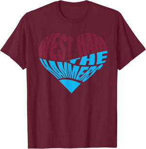 The Hammers Heart - West Ham Fan Typography Design T-Shirt - T-Shirt | Maroon