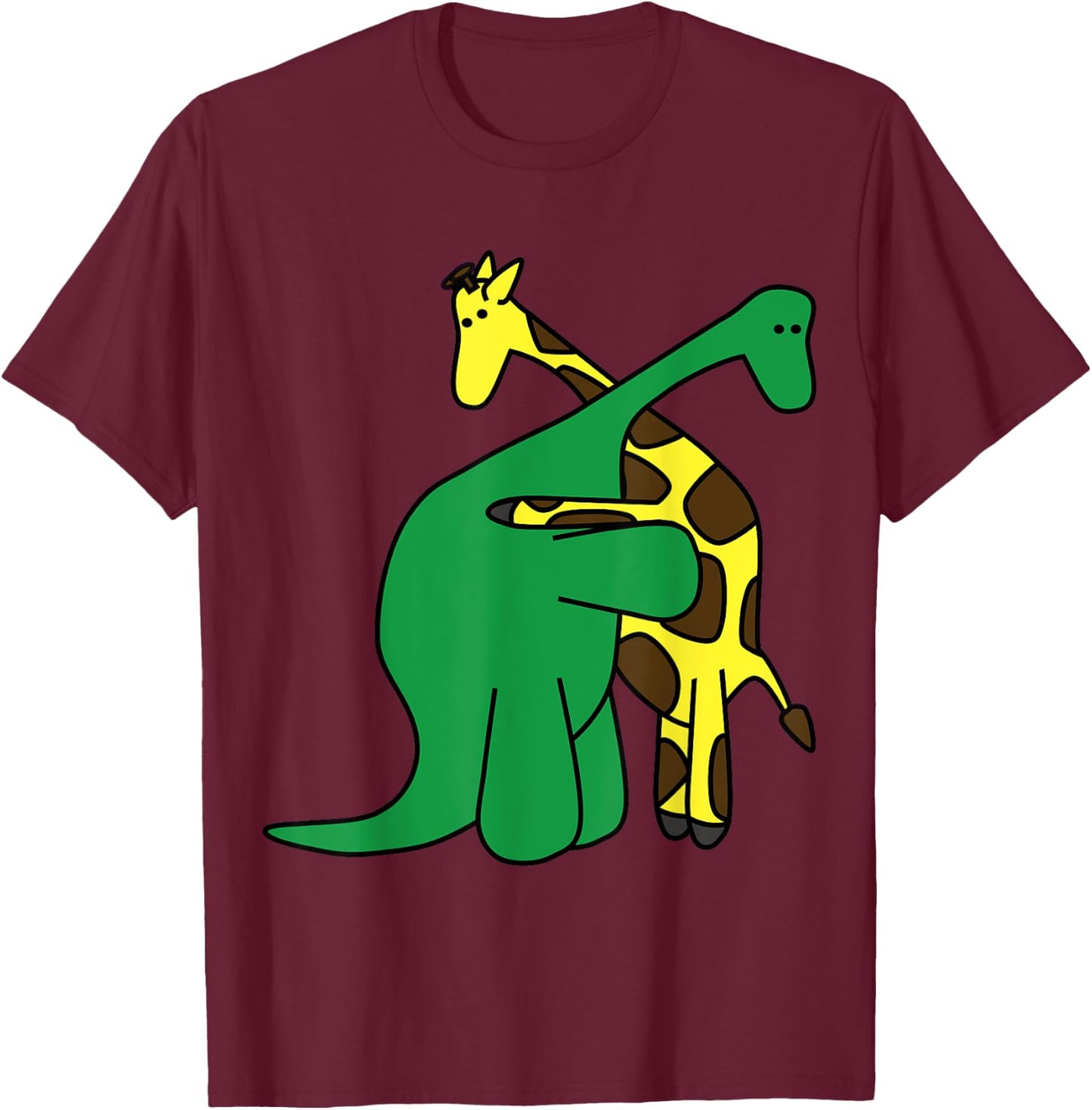 Funny Good Boys Dinosaur Hugging a Giraffe Movie Fan Gift T-Shirt - T-Shirt | Maroon