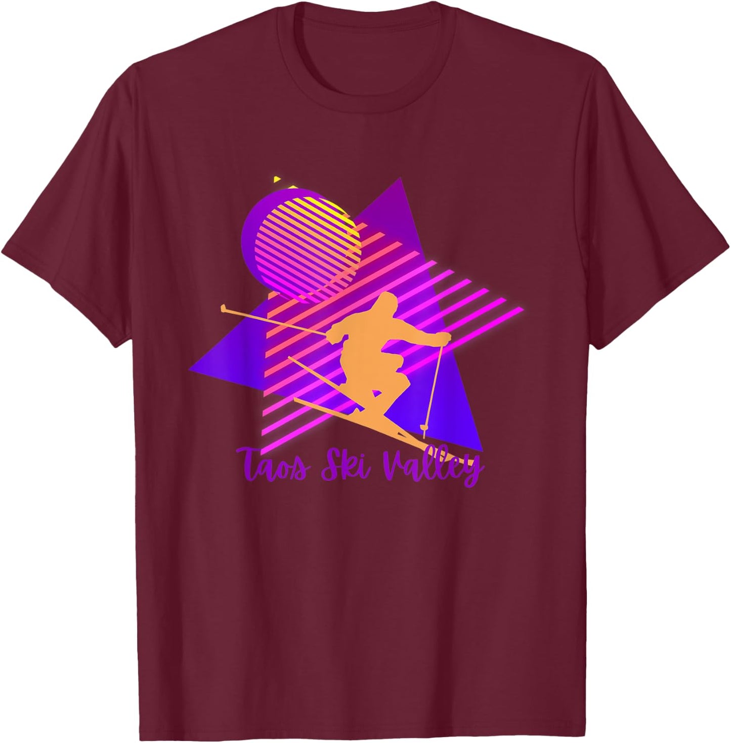 80s Pink and Purple Taos Ski Valley New Mexico Skiing T-Shirt - T-Shirt | Maroon