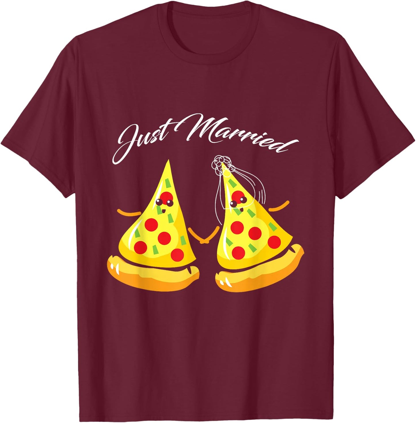 Just Married Pizza Slice - Foodie Groom and Bride T-Shirt - T-Shirt | Maroon