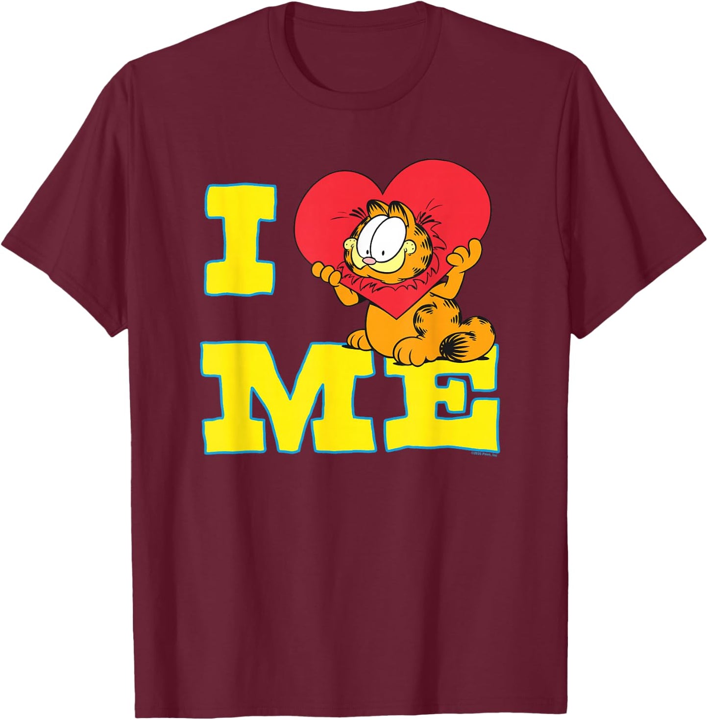 Garfield I Heart Me Funny Block Letters Love Cat Cartoon T-Shirt - T-Shirt | Maroon