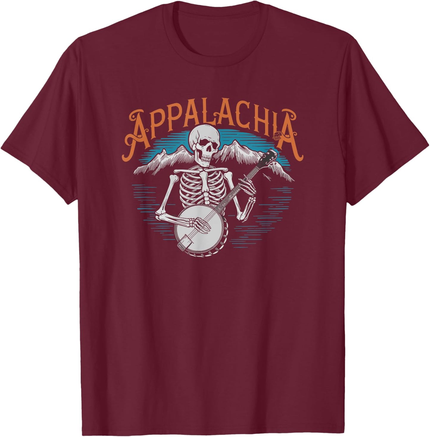 Bluegrass Banjo Skeleton, Appalachia Country Bluegrass Music T-Shirt - T-Shirt | Maroon