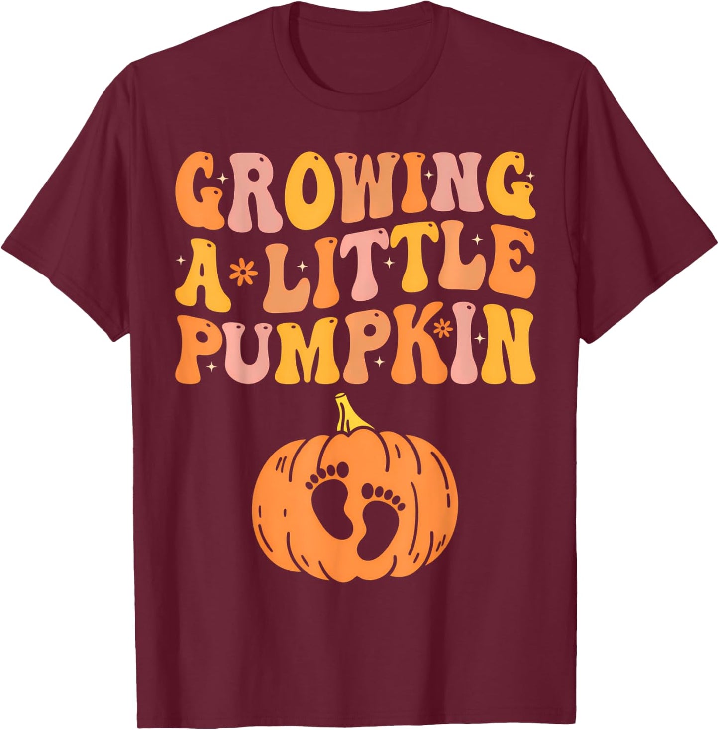 Growing A Little Pumpkin Pregnancy Announcement Halloween T-Shirt - T-Shirt | Maroon