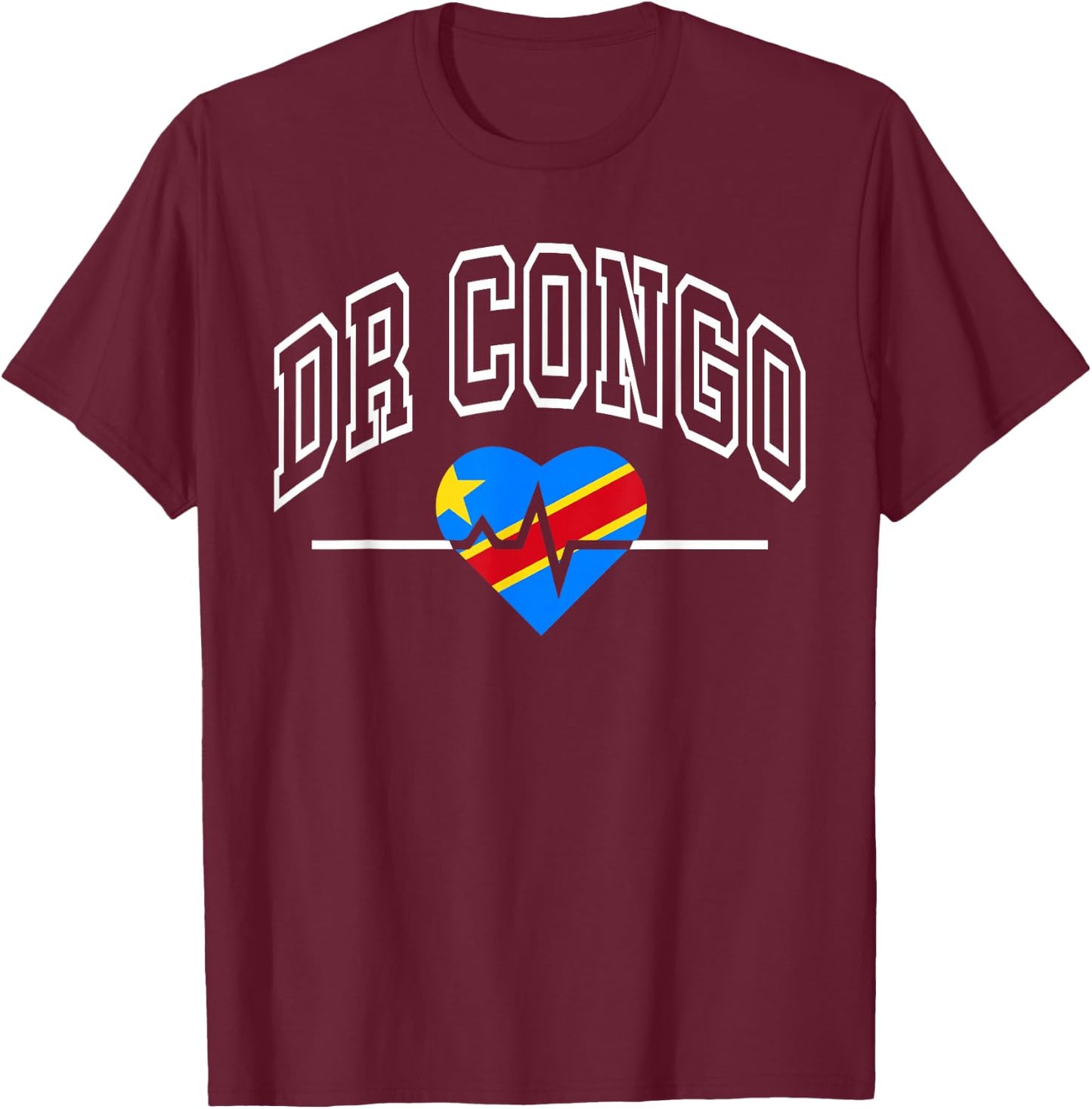 DR Congo Flag Vintage Throwback Heartbeat T-Shirt - T-Shirt | Maroon