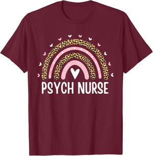 Psych Nurse Nursing Leopard Rainbow Psychiatric Nurse Women T-Shirt - T-Shirt | Maroon