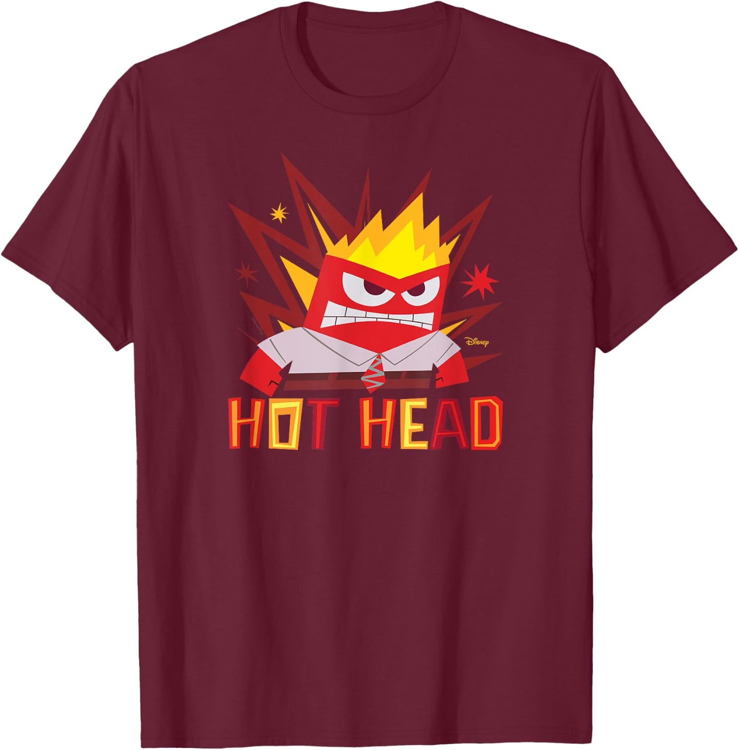 Inside Out 2 - Anger Hot Head Emotion Character T-Shirt - T-Shirt | Maroon