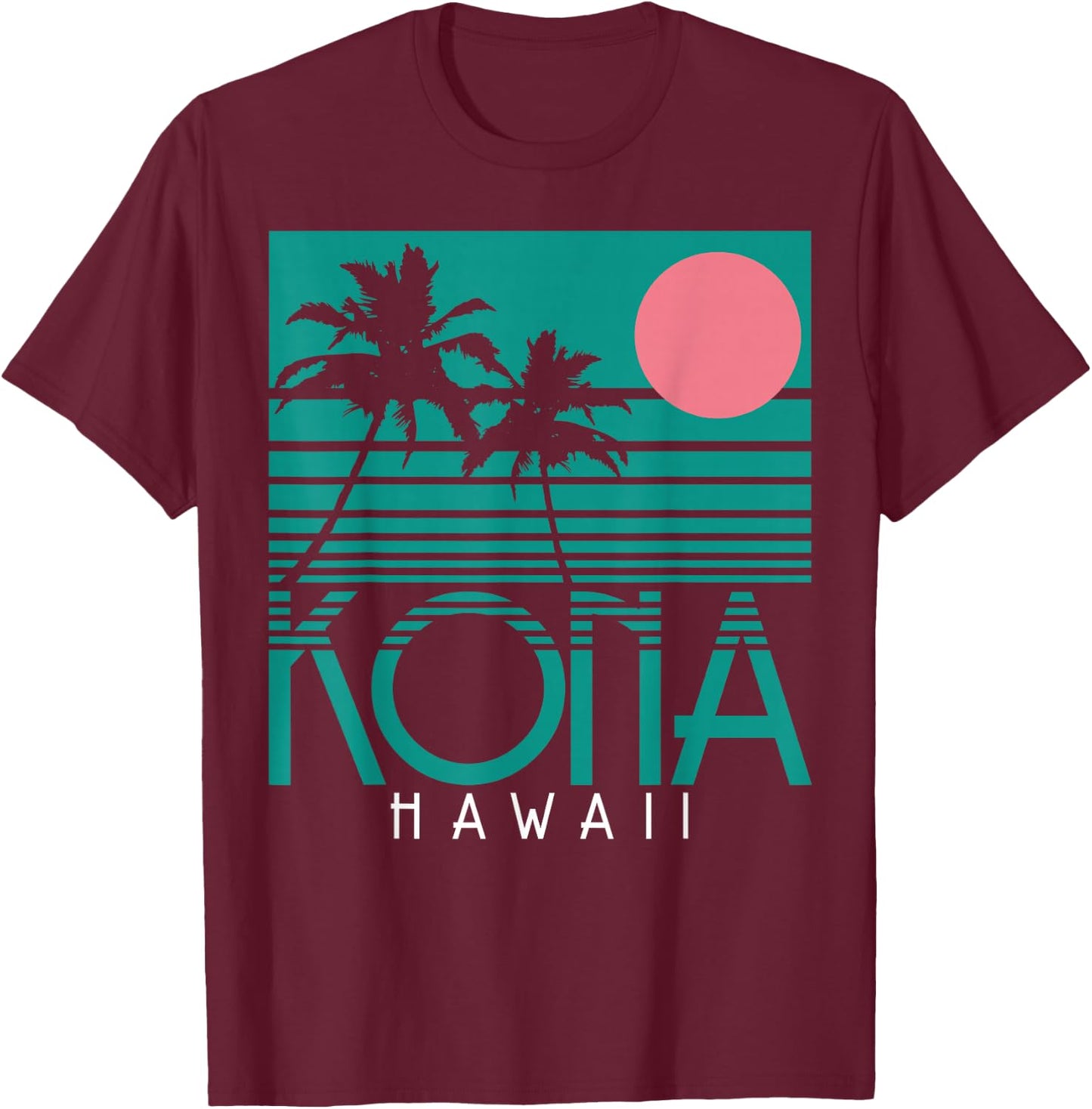Kona Hawaii Palm Trees Surf Vintage Retro Hawaii Islands T-Shirt - T-Shirt | Maroon