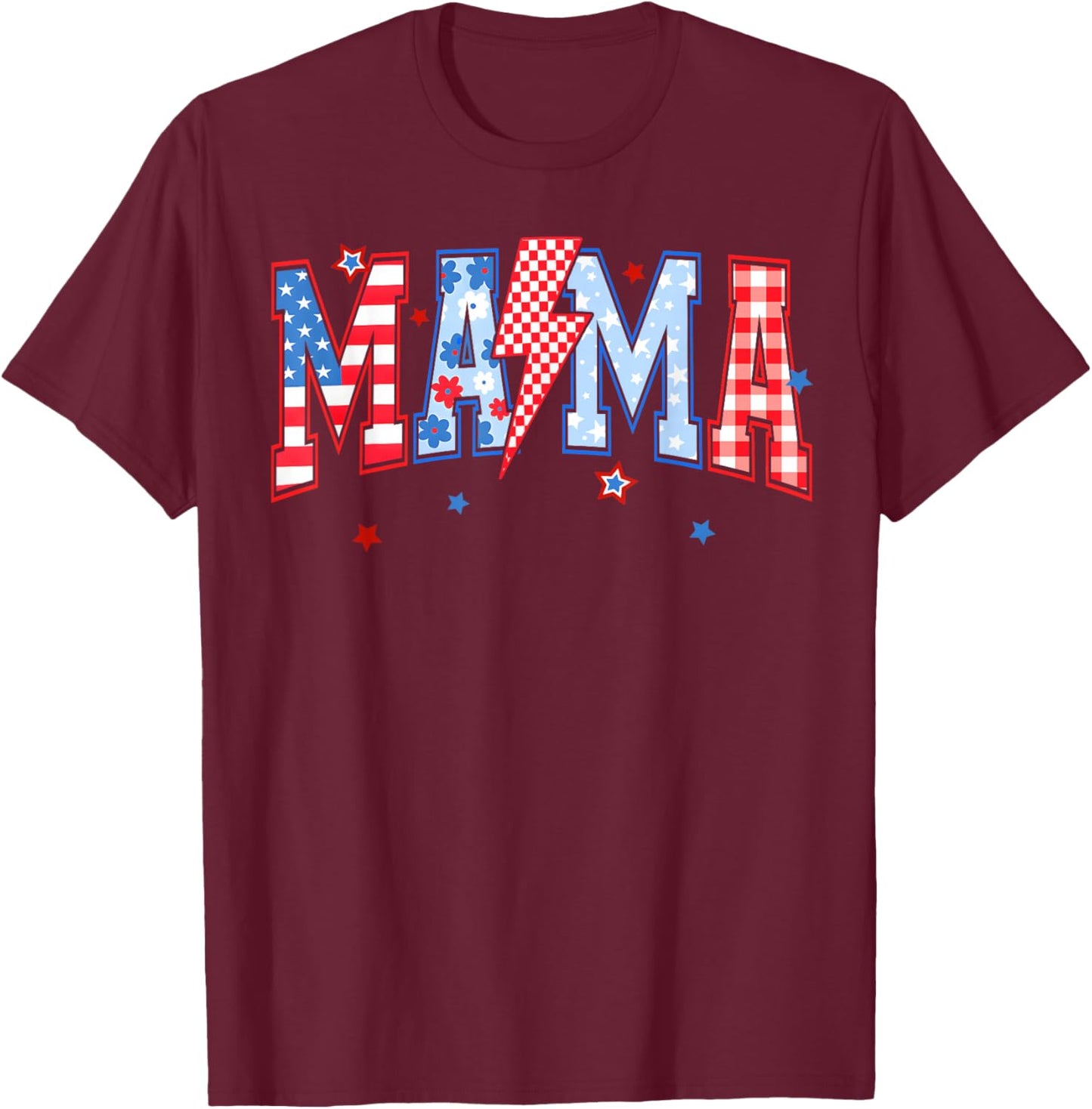 4th of July Mama Lightning Patriotic Women Mother's Day T-Shirt - T-Shirt | Maroon