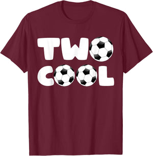Toddler Two Cool 2nd Birthday Soccer Themed 2 Year Old Boys T-Shirt - T-Shirt | Maroon