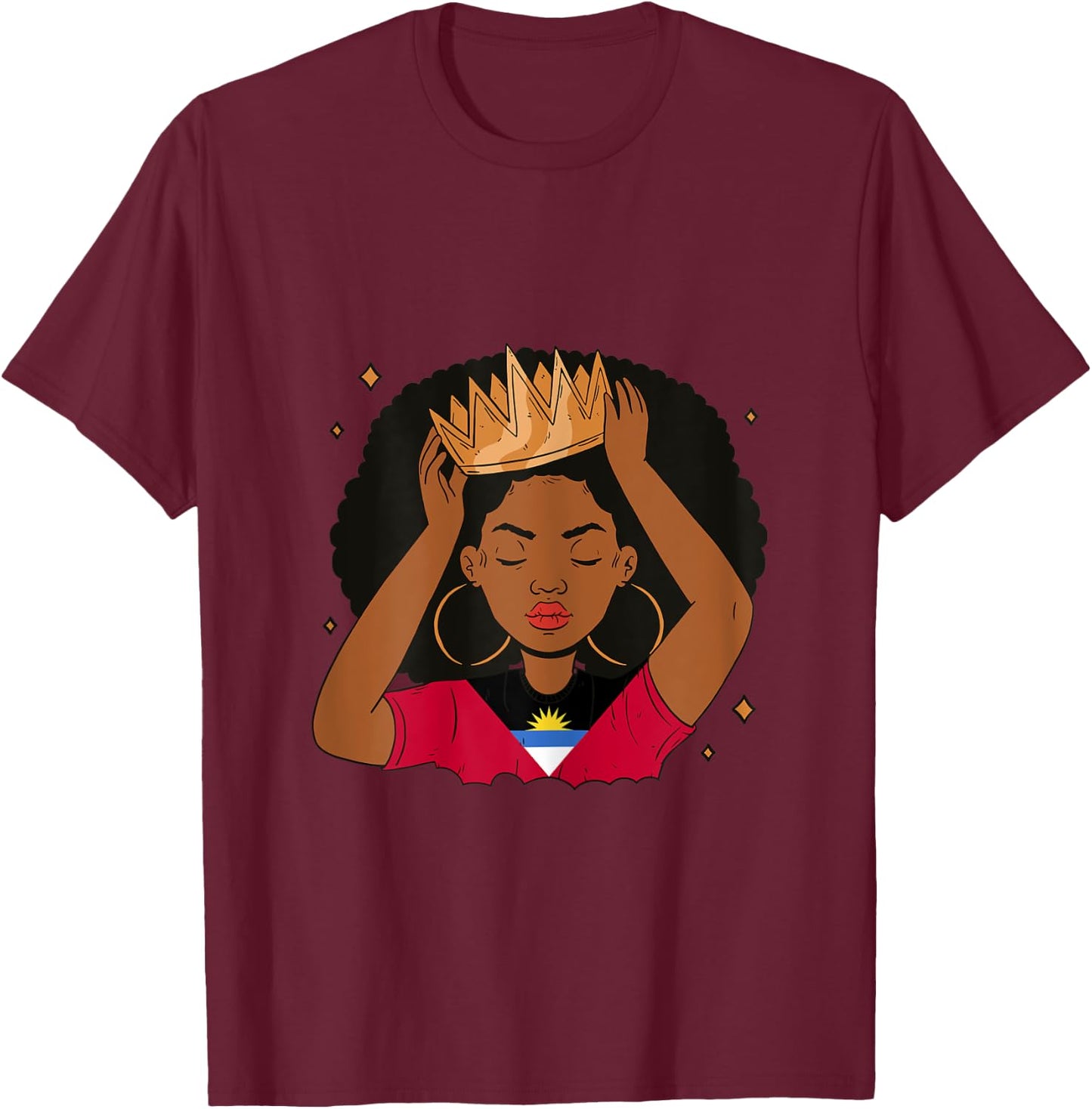 Antiguan Afro Hair Women Antigua Girl Antiguan Heritage T-Shirt - T-Shirt | Maroon