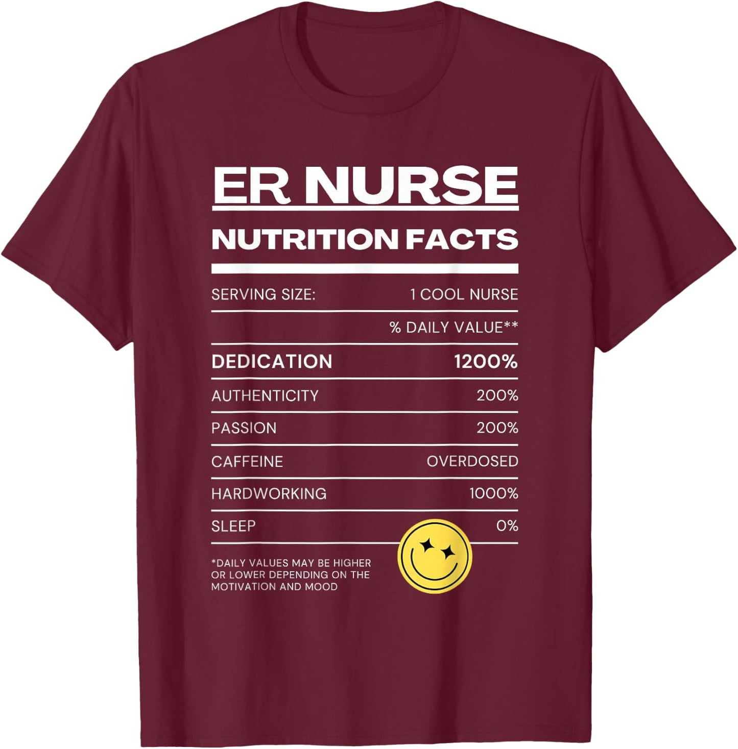 ER Nurse Nutrition Facts ER Nurse T-Shirt - T-Shirt | Maroon