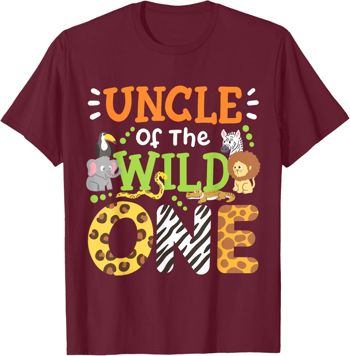 Uncle Of The Wild One Kids Boys Safari Zoo Birthday Family T-Shirt - T-Shirt | Maroon