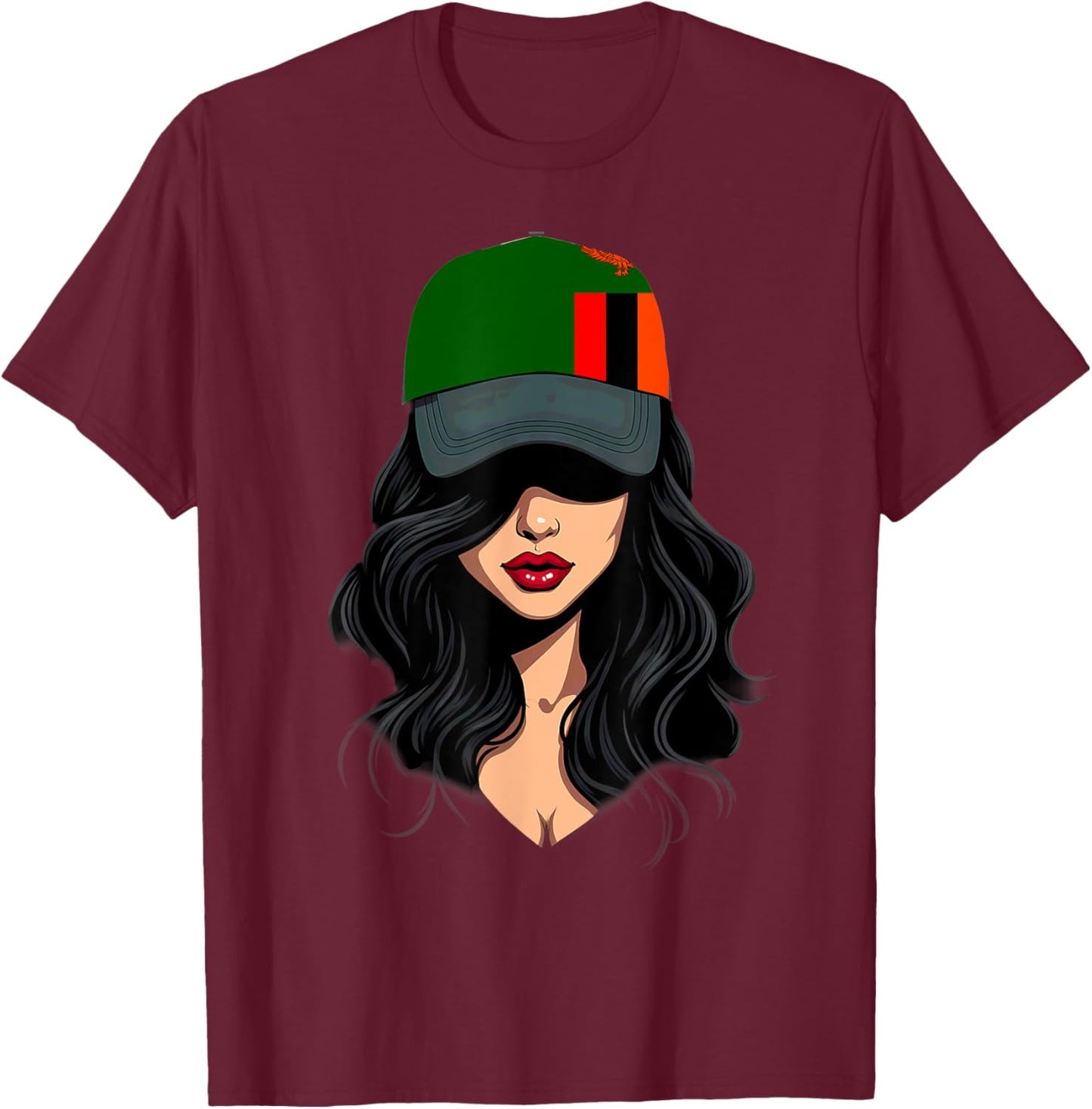 Patriotic Zambian Girl Zambia Flag T-Shirt - T-Shirt | Maroon