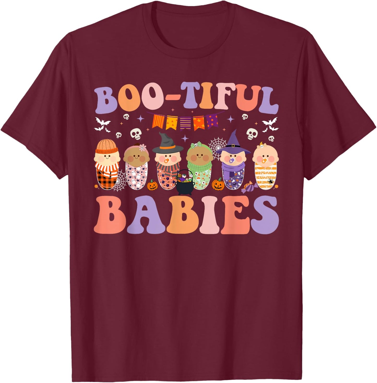 Bootiful Babies Nicu L&D Peds Mother Baby Nurse Halloween T-Shirt - T-Shirt | Maroon