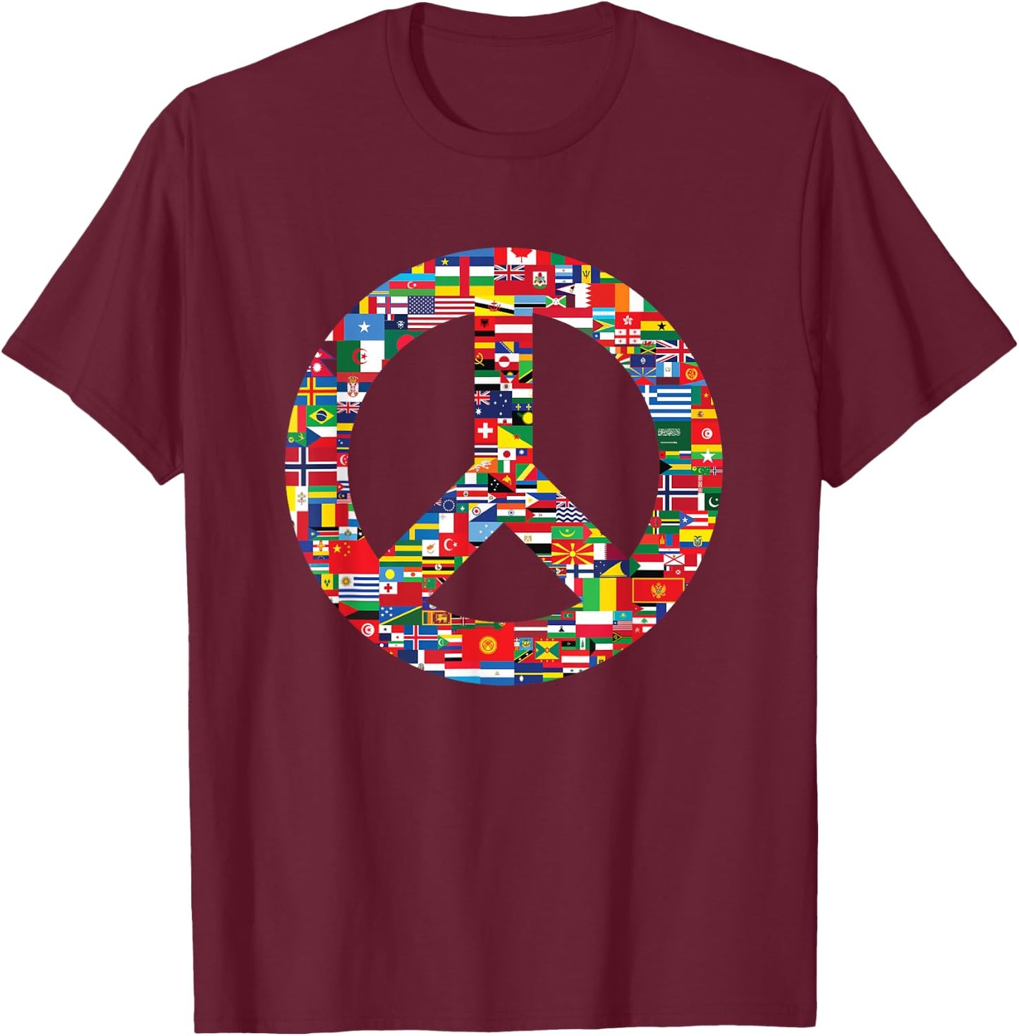 Peace Flags, Countries of the World - Peace Unity Day T-Shirt - T-Shirt | Maroon