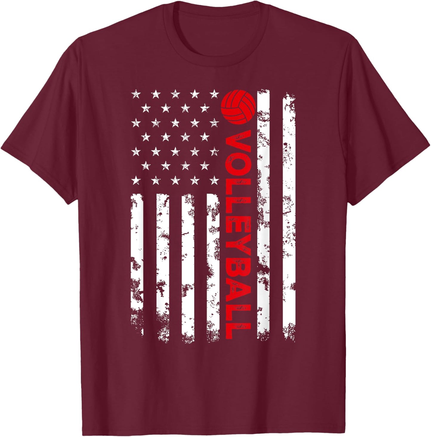 USA Flag Vintage Distressed American Flag Volleyball T-Shirt - T-Shirt | Maroon