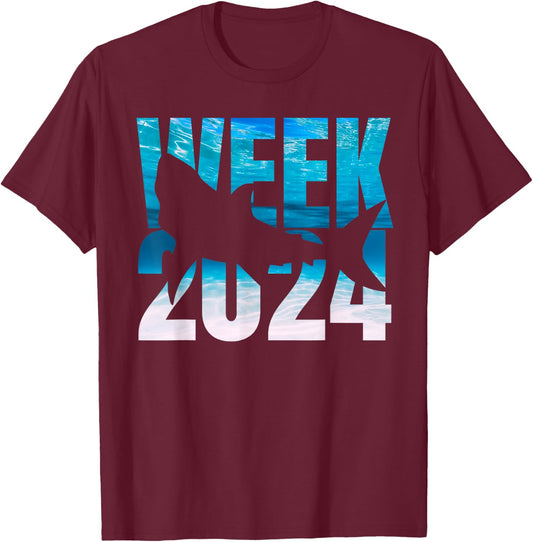 2024 Week Animal Sea Shark Lover Matching Squad Beach Ocean T-Shirt - T-Shirt | Maroon
