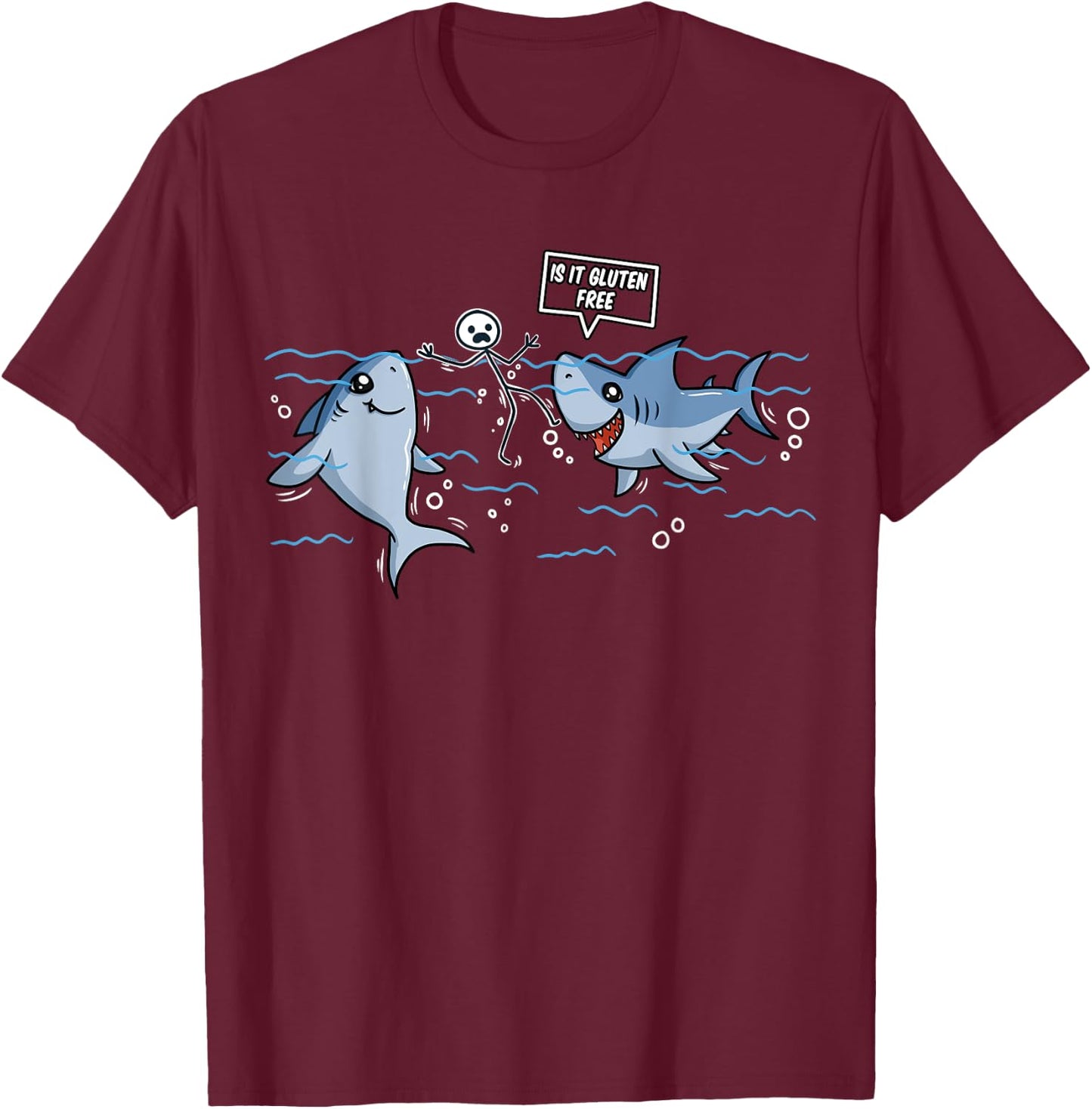 Gluten Free Shark Gift Celiac Disease T-Shirt - T-Shirt | Maroon