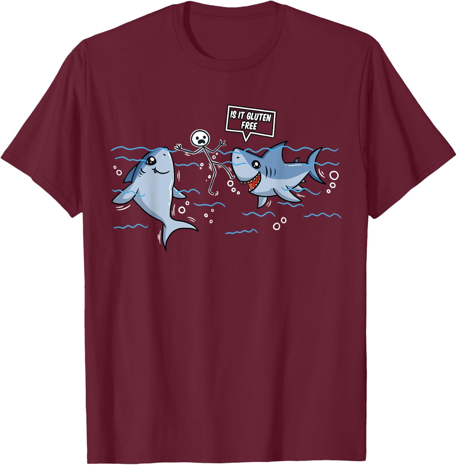 Gluten Free Shark Gift Celiac Disease T-Shirt - T-Shirt | Maroon