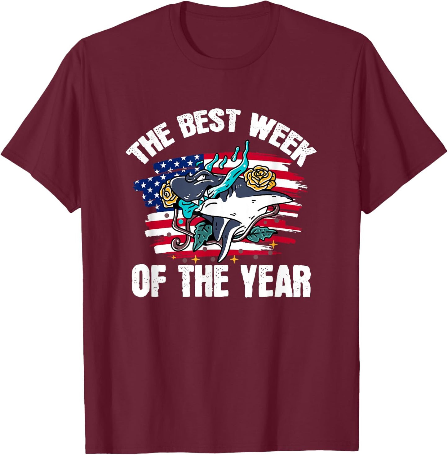 Vintage USA It's The Best Week Of The Year Shark T-Shirt - T-Shirt | Maroon