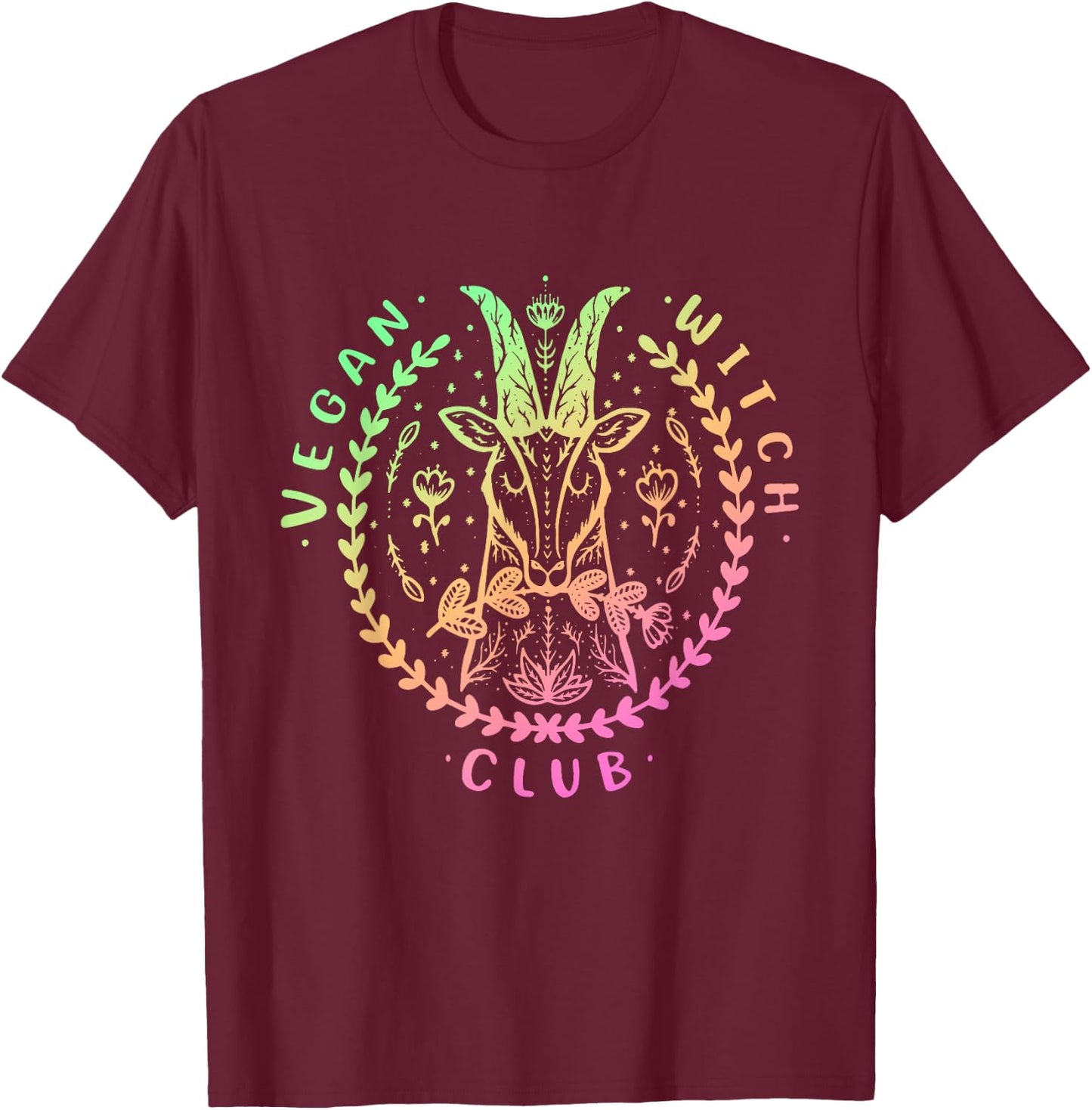 Vegan Witch Club Goat Design T-Shirt - T-Shirt | Maroon
