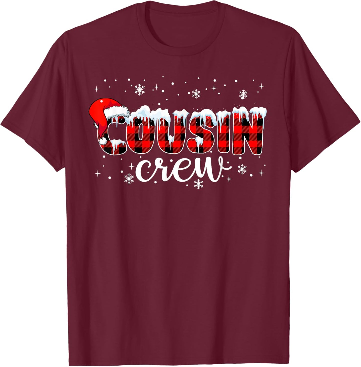 Cousin Crew Plaid Buffalo Merry Christmas Xmas Santa Pajamas T-Shirt - T-Shirt | Maroon