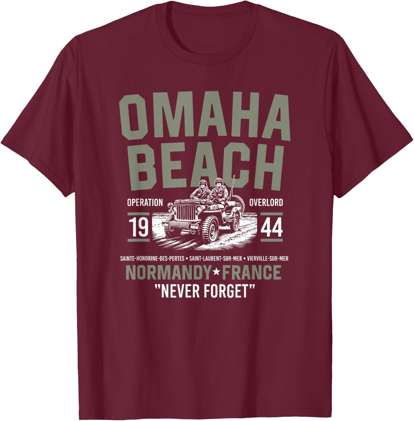Omaha Beach 1944 Normandy France Never Forget T-Shirt - T-Shirt | Maroon