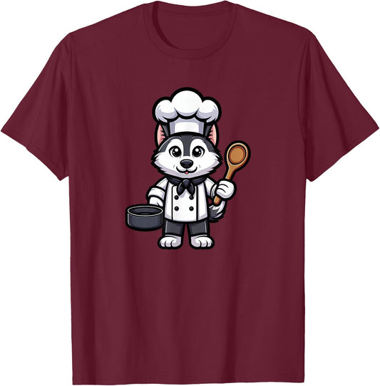 Husky Chef Dog Funny Cooking T-Shirt - T-Shirt | Maroon