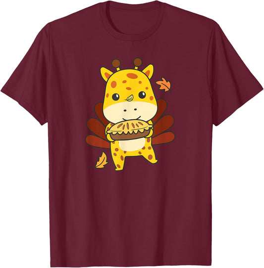 Thanksgiving Day Outfits Turkey Giraffe With Applepie T-Shirt - T-Shirt | Maroon