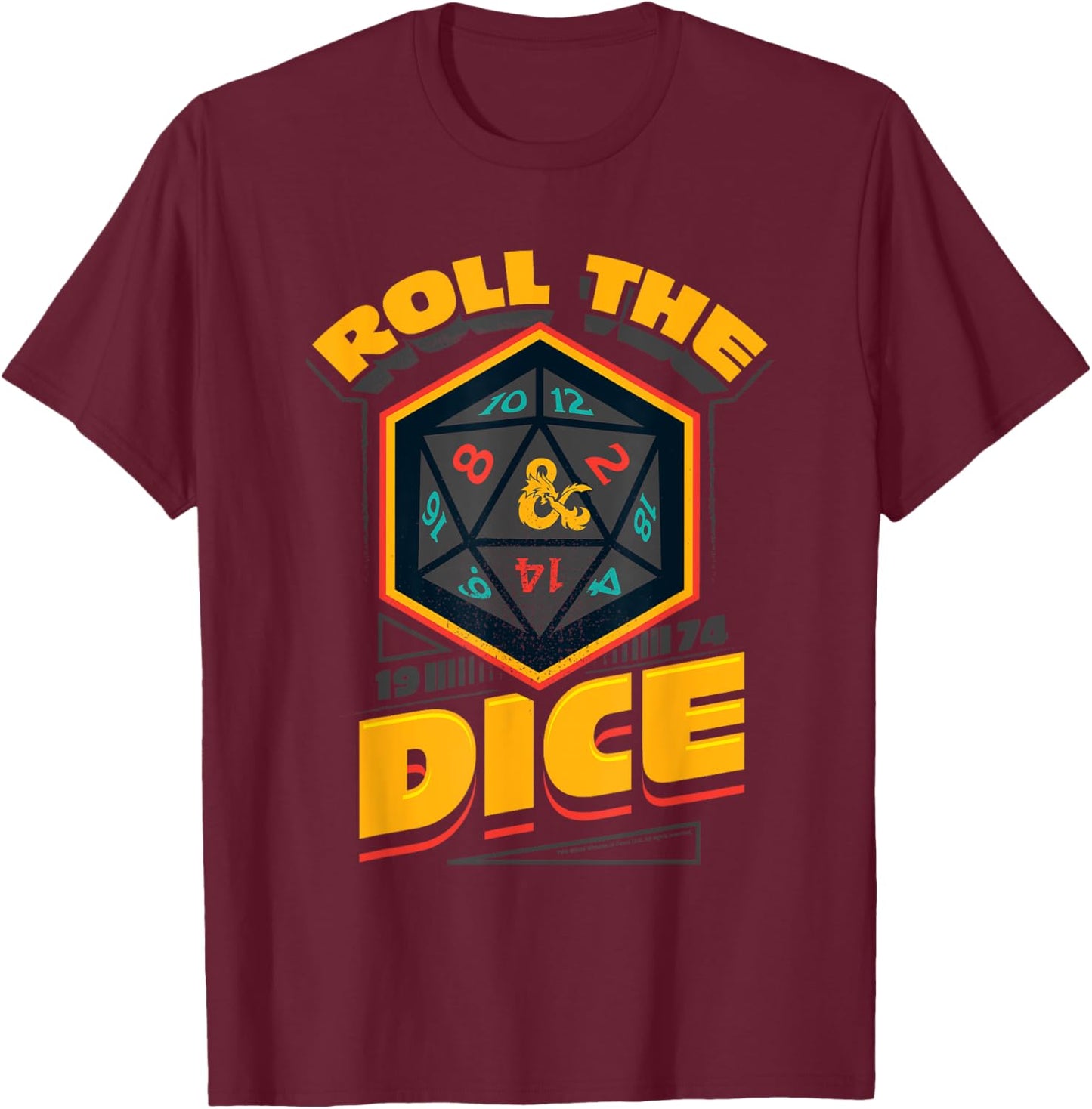 Dungeons & Dragons 1974 Roll The Dice T-Shirt - T-Shirt | Maroon