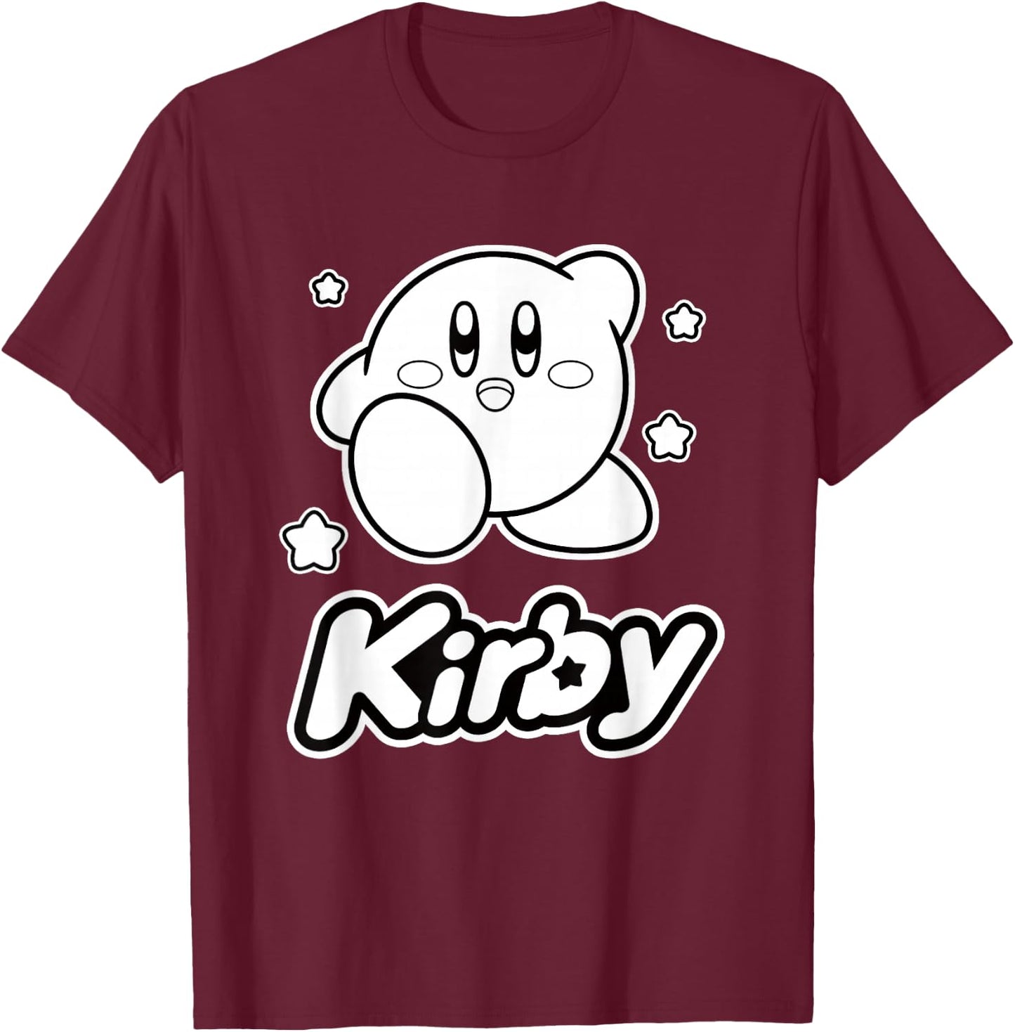 Kirby Stars Black & White Big Character Portrait T-Shirt - T-Shirt | Maroon