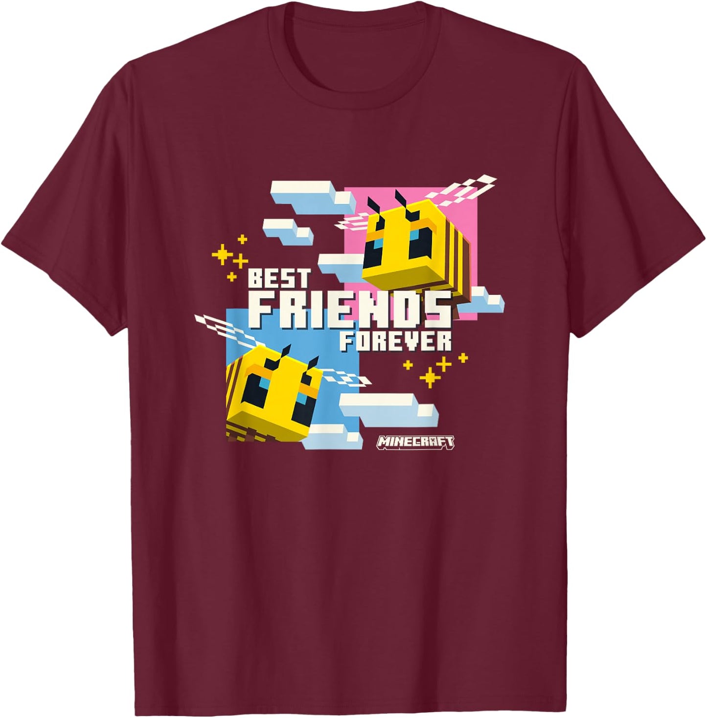 Minecraft Best Friends Forever Bees Flying Pink & Blue T-Shirt - T-Shirt | Maroon